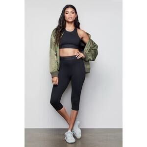 Good American Icon Capri Leggings Black Ticket Tape Gym Active Womens 7 US 4x